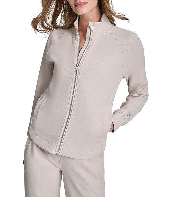 DKNY Sport by Donna Karan Coordinating Highline Rib Knit Mock Neck Long Sleeve Front Full Zip Jacket Product Image