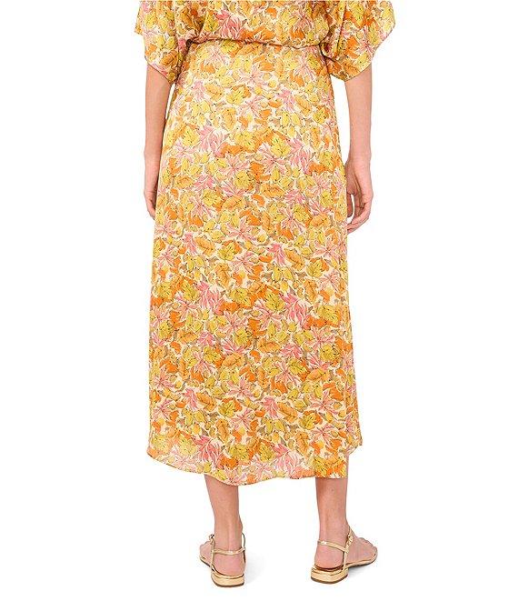 Vince Camuto Satin Floral Pull-On Midi Skirt Product Image