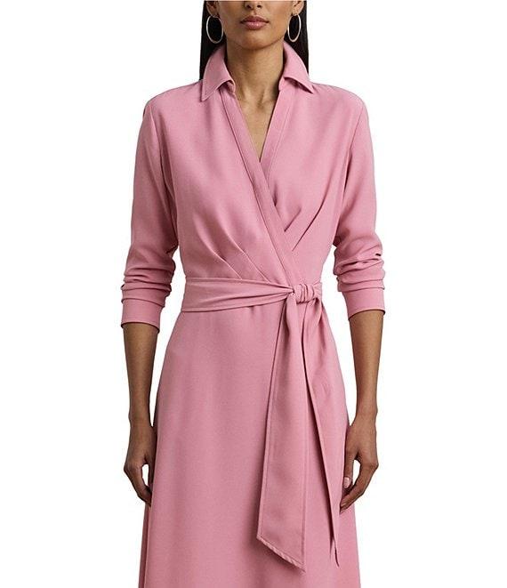 Lauren Ralph Lauren Point Collar Long Sleeve Faux Wrap Midi Dress Product Image
