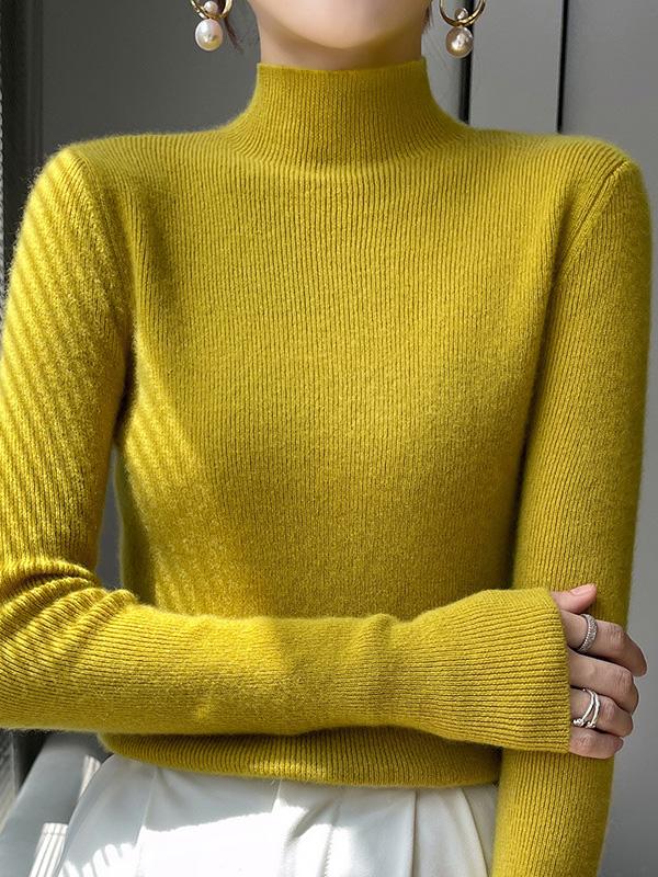 Casual Skinny Long Sleeves Solid Color Half Turtleneck Sweater Tops Product Image