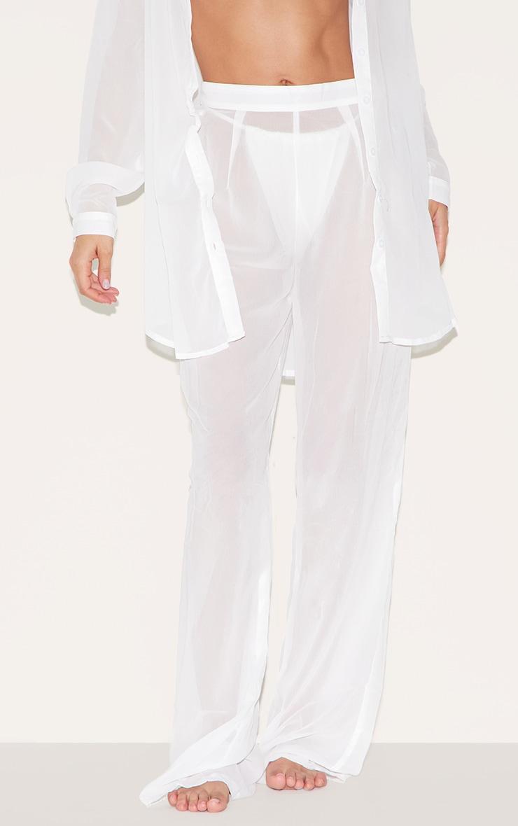 White Chiffon Straight Leg Beach Pants Product Image