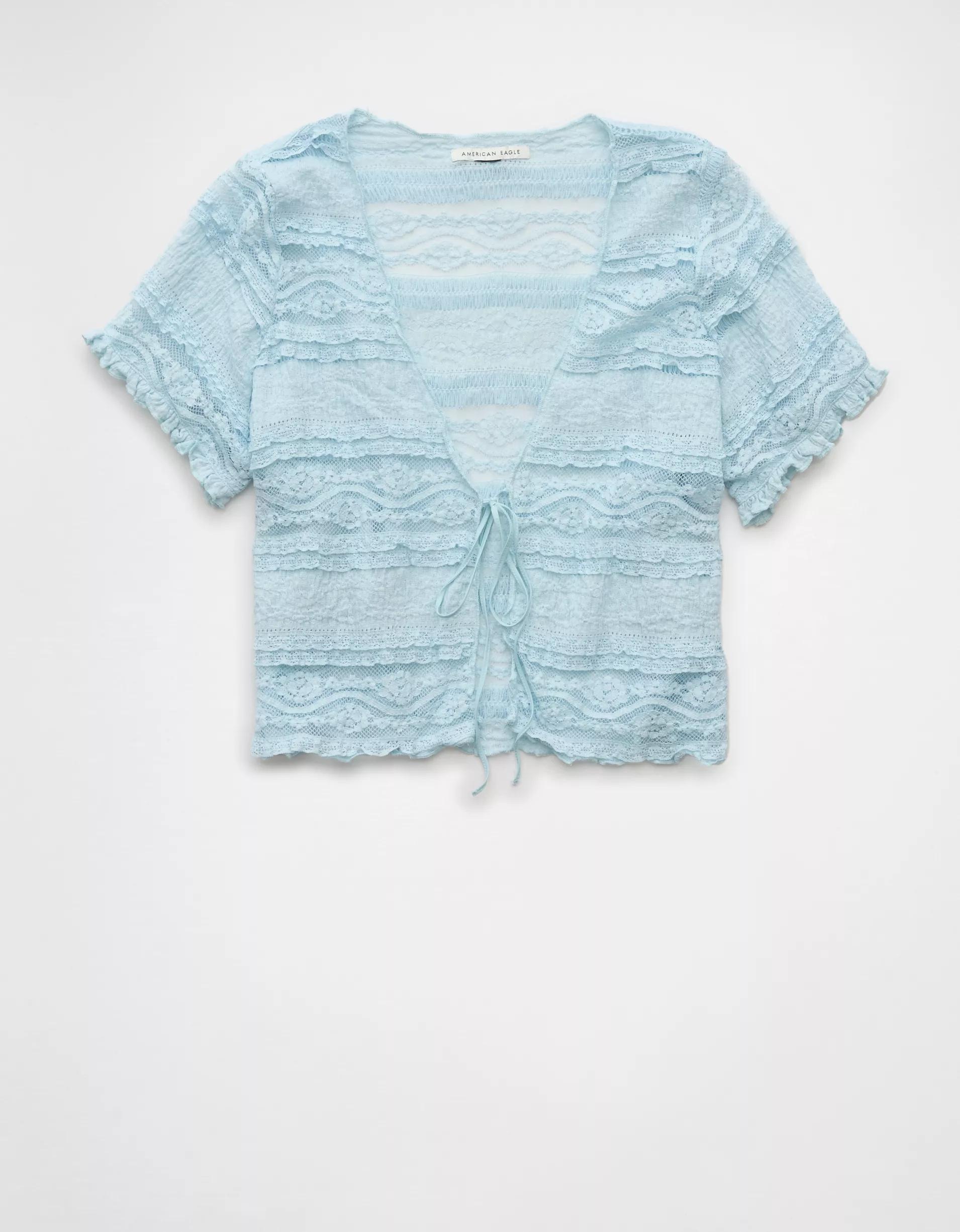 AE Tie Front Lace Shirt Product Image