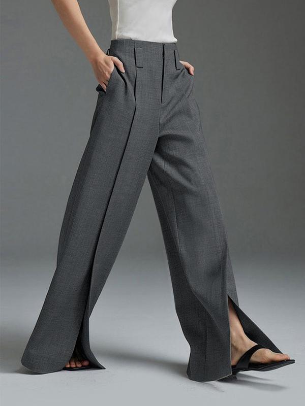 Loose Wide Pants High-Waisted Pleated Split-Front Pants Trousers Product Image