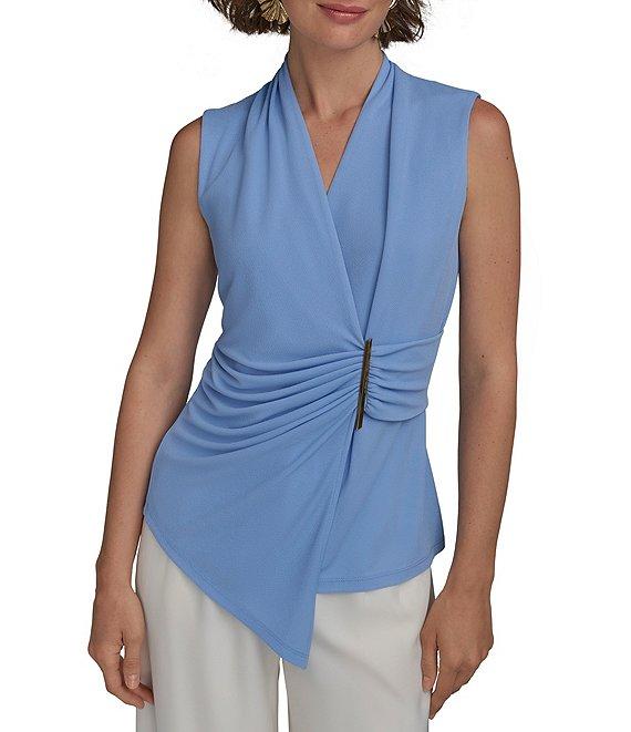 Donna Karan V-Neck Sleeveless Faux Wrap Top Product Image