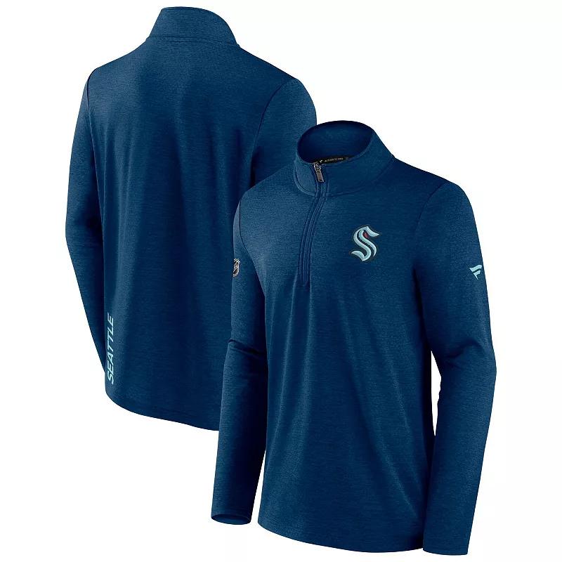 Men's Fanatics Branded Heather Deep Sea Blue Seattle Kraken Authentic Pro Rink Quarter-Zip Jacket,  Product Image