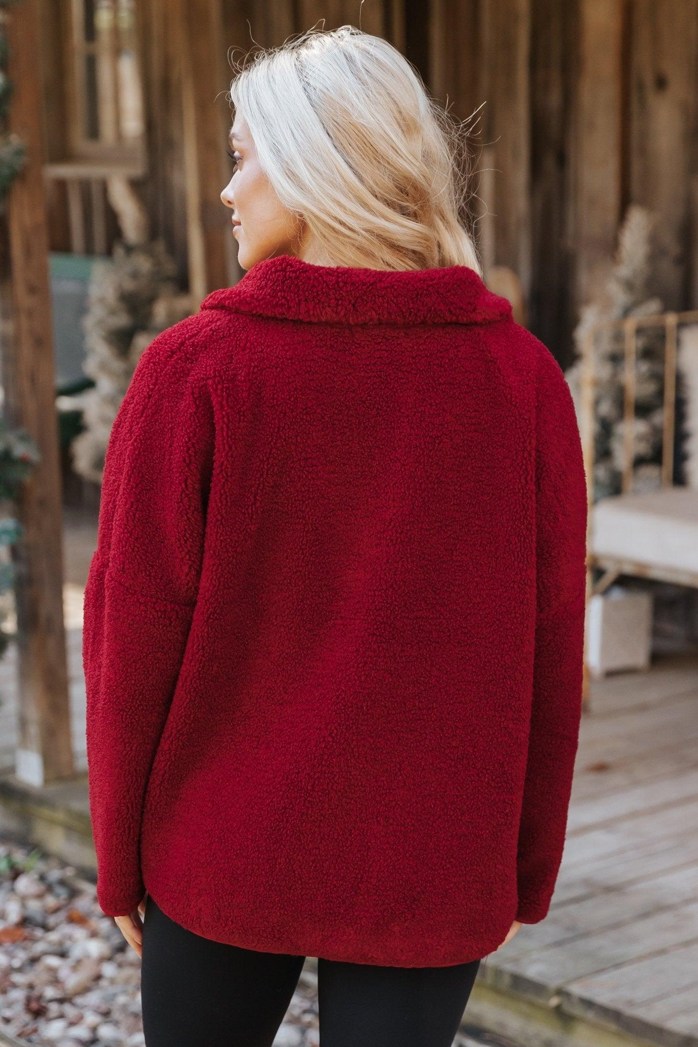 Wine Sherpa Zip Up Jacket - FINAL SALE Product Image