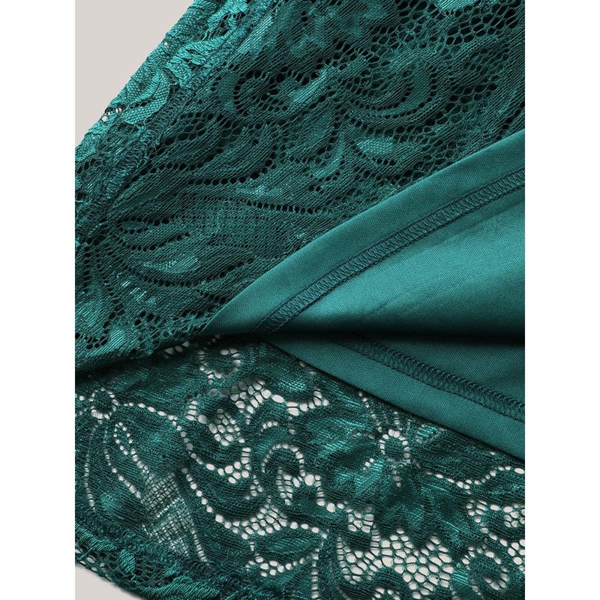 Plus Size Sculpted Lace Stretchy Waist Midi Dress Cyan Women Heart neckline Sleeveless Curvy BloomChic 26/4X Product Image