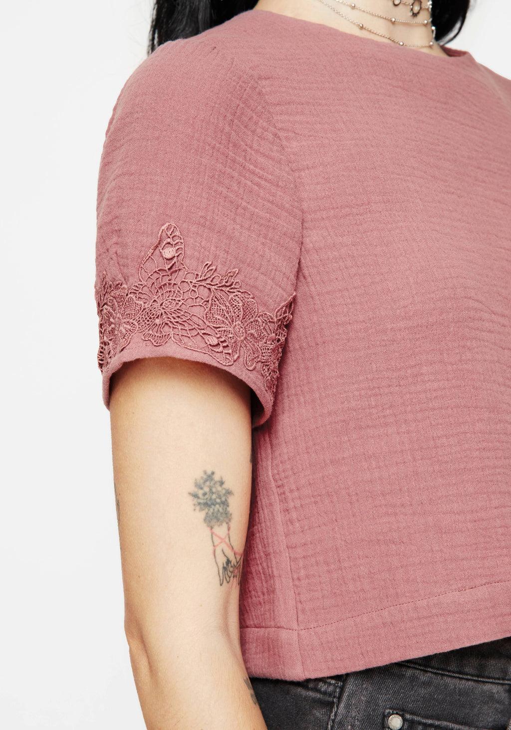 Rosamoth Applique Trim Cotton Short Sleeve Top Product Image