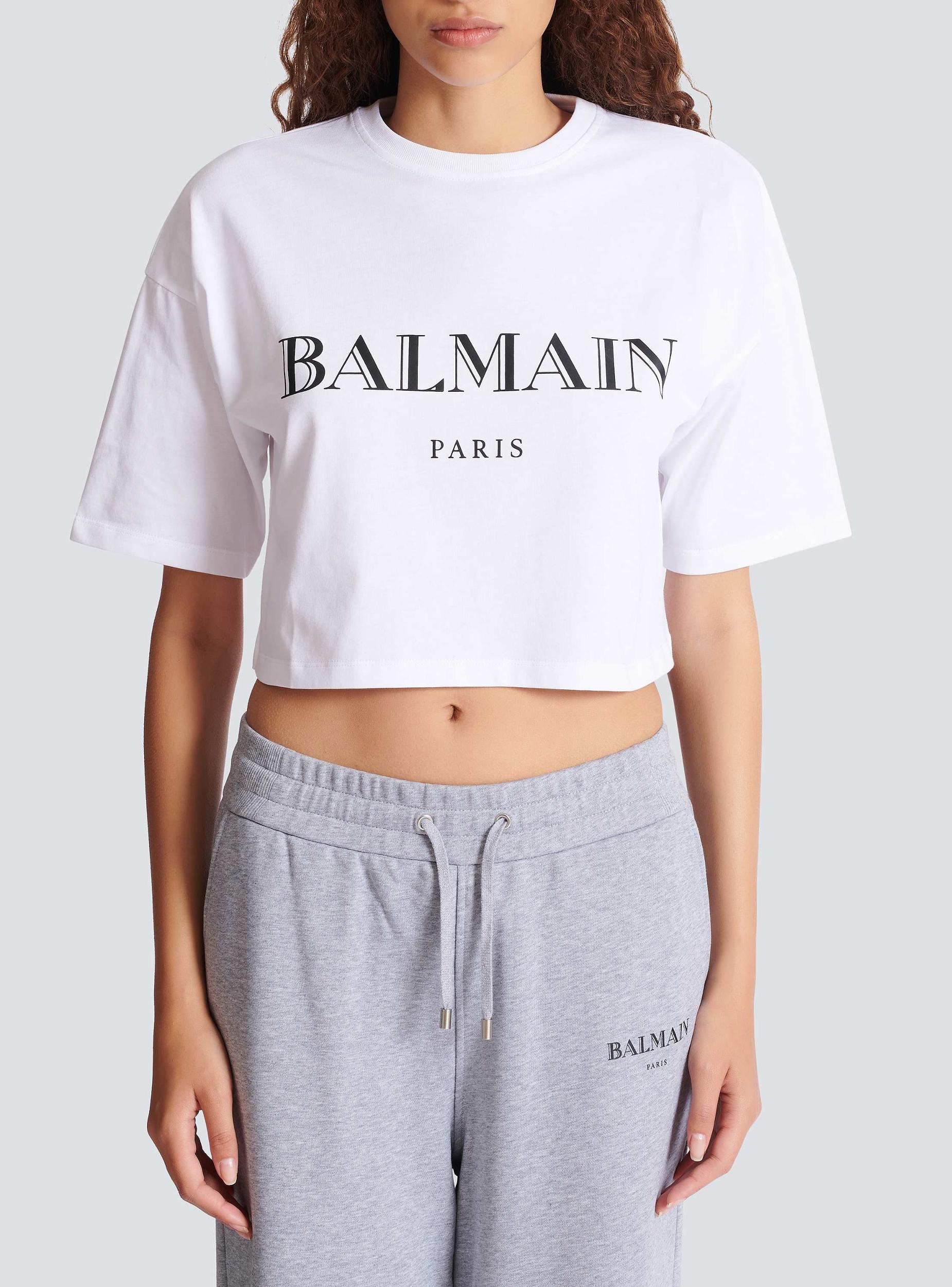 Boxy cropped T-shirt with Balmain print Product Image