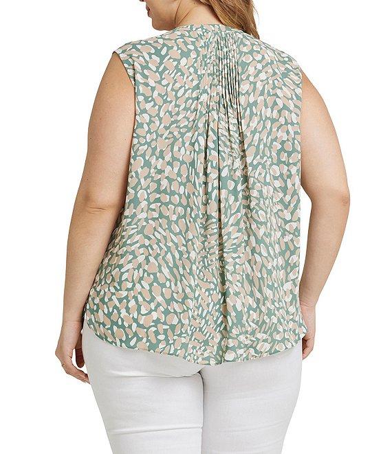 NYDJ Plus Size Printed Split Round Neck Sleeveless Back Pleated Blouse Product Image
