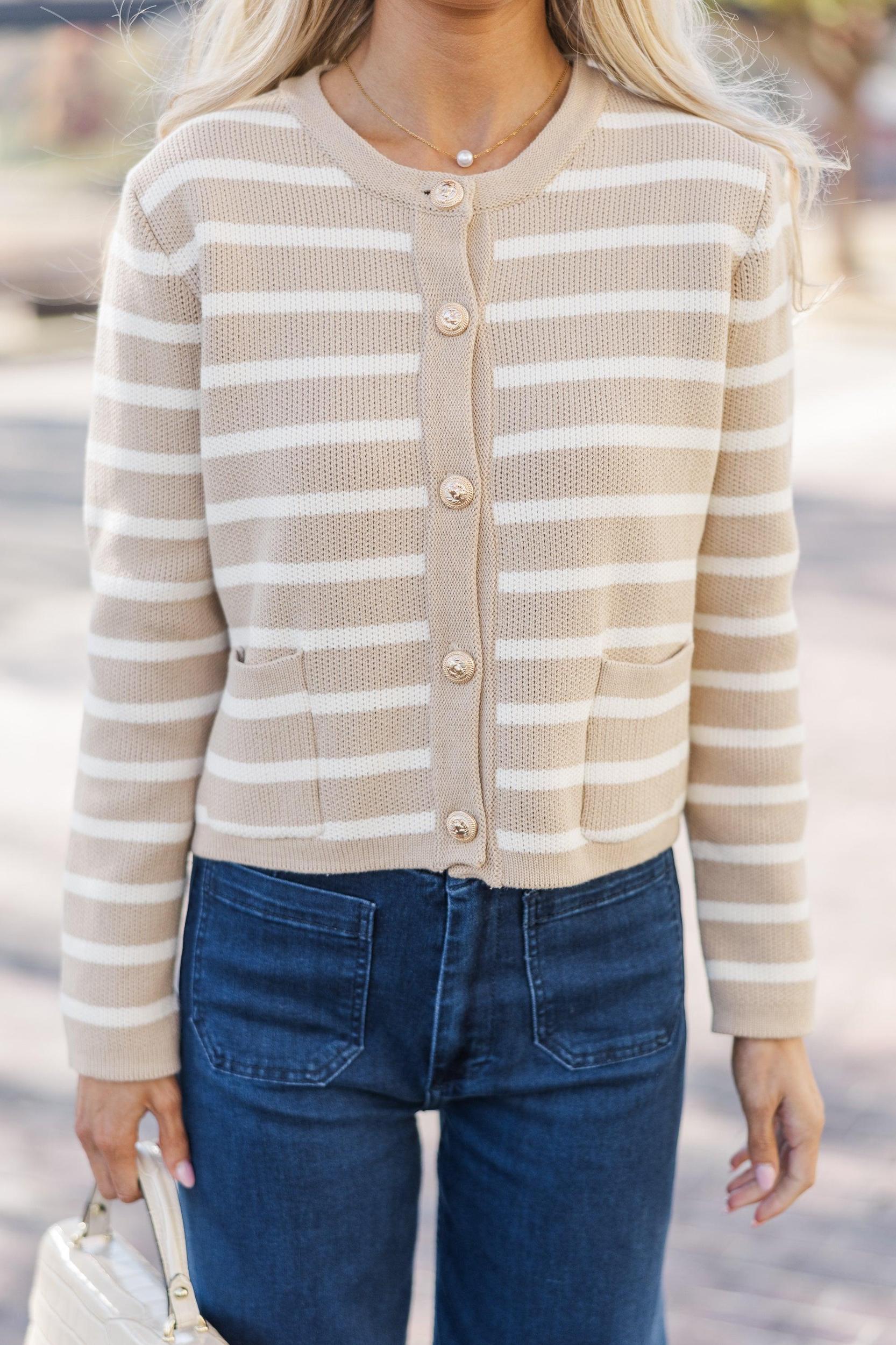 Ready To Go Taupe Striped Cardigan Female Product Image
