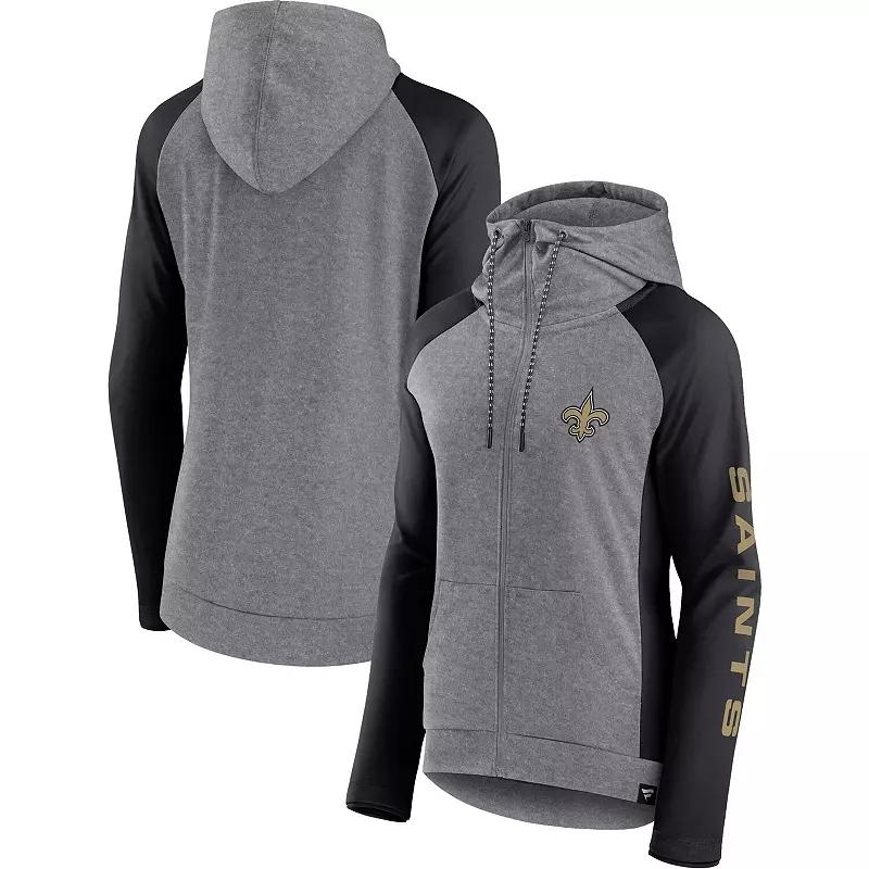 Womens Fanatics Branded Heather Gray/Black New Orleans Saints Blind Side Raglan Full-Zip Hoodie Product Image