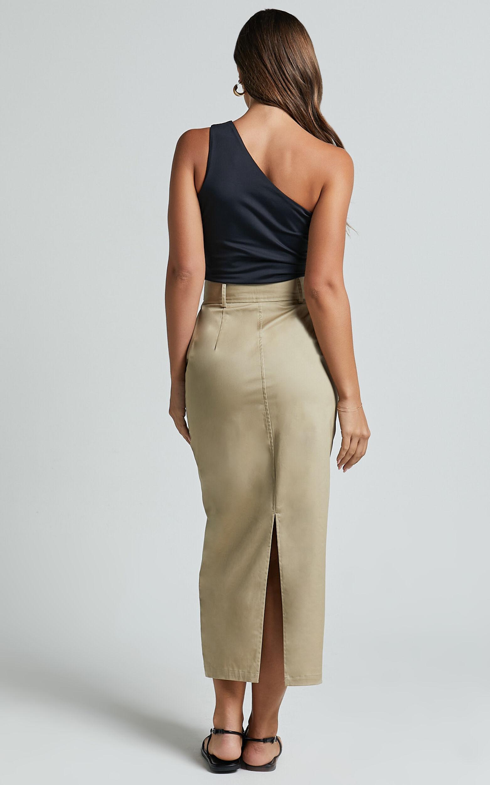 Anna Midi Skirt - High Waisted Cargo in Sand Product Image