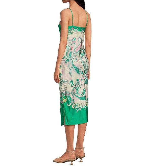 Gianni Bini Harper Satin Printed V-Neck Sleeveless Slip Midi Dress Product Image
