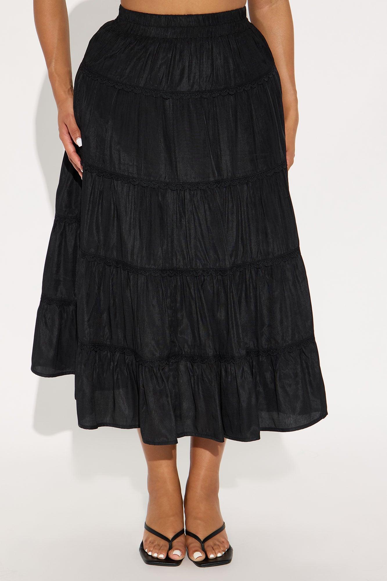 Rosalia Tiered Midi Skirt - Black Product Image