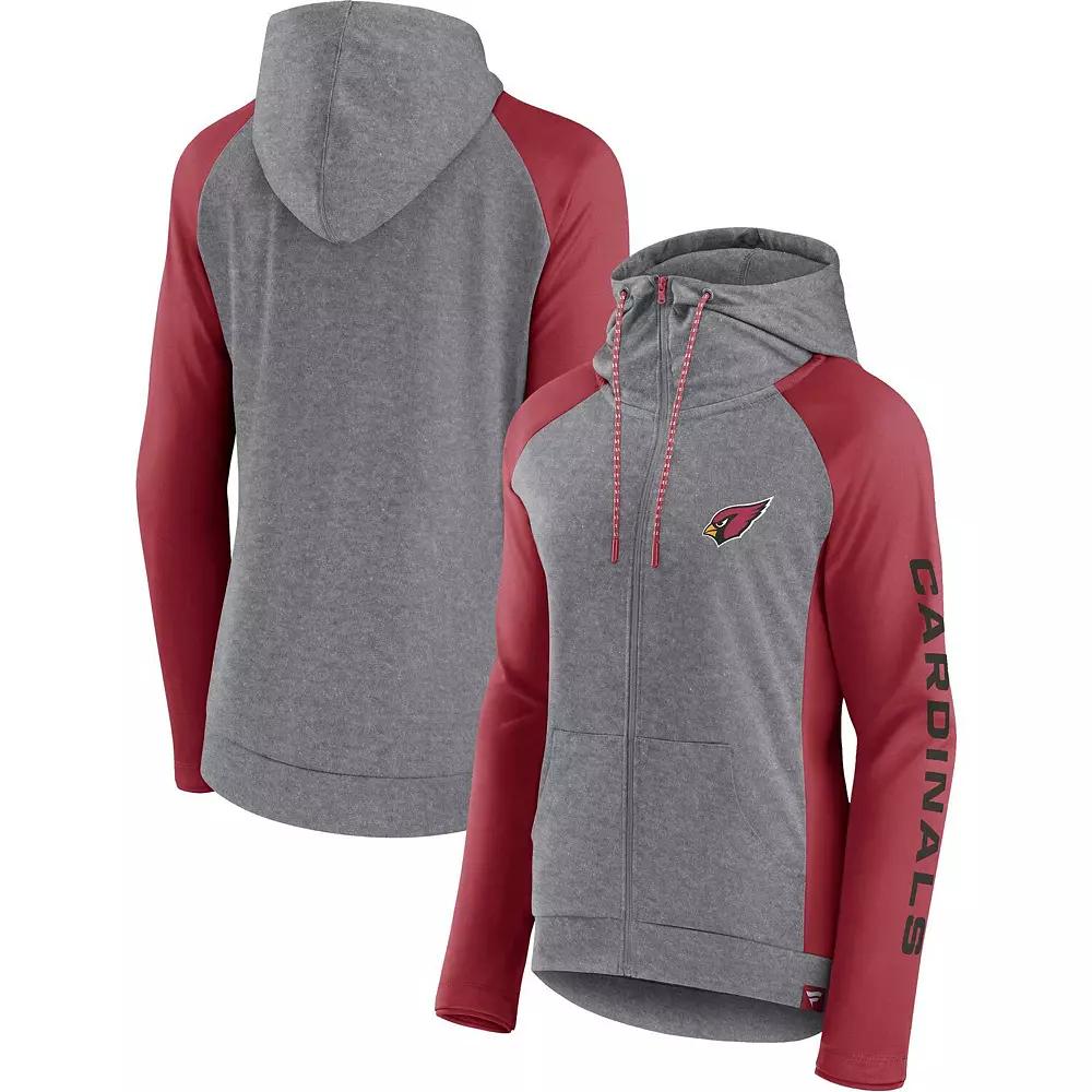 Women's Fanatics Branded  Heather Gray/Cardinal Arizona Cardinals Blind Side Raglan Full-Zip Hoodie, Size: Large, Grey Product Image