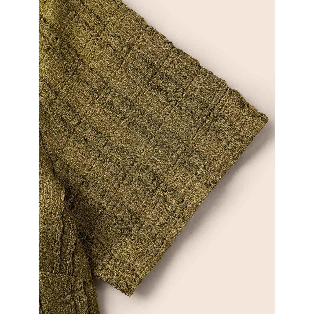 Plus Size Solid Textured Crew Neck Midi Dress DarkGreen Women Elegant Tucked seam Round Neck Short sleeve Curvy BloomChic 22-24/3X Product Image