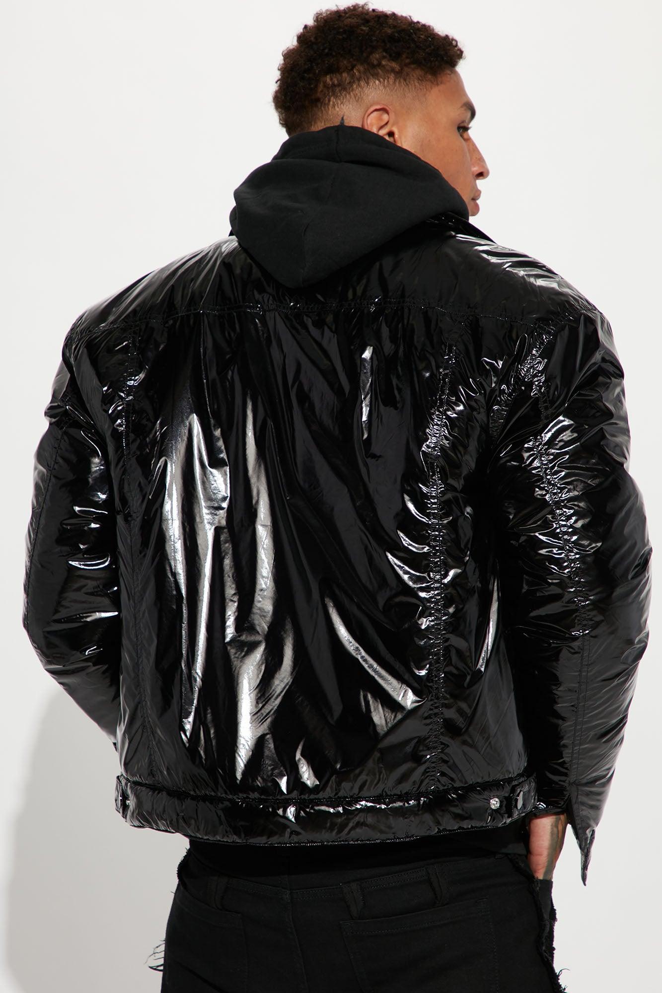 Posted Shiny Nylon Trucker Jacket - Black Product Image