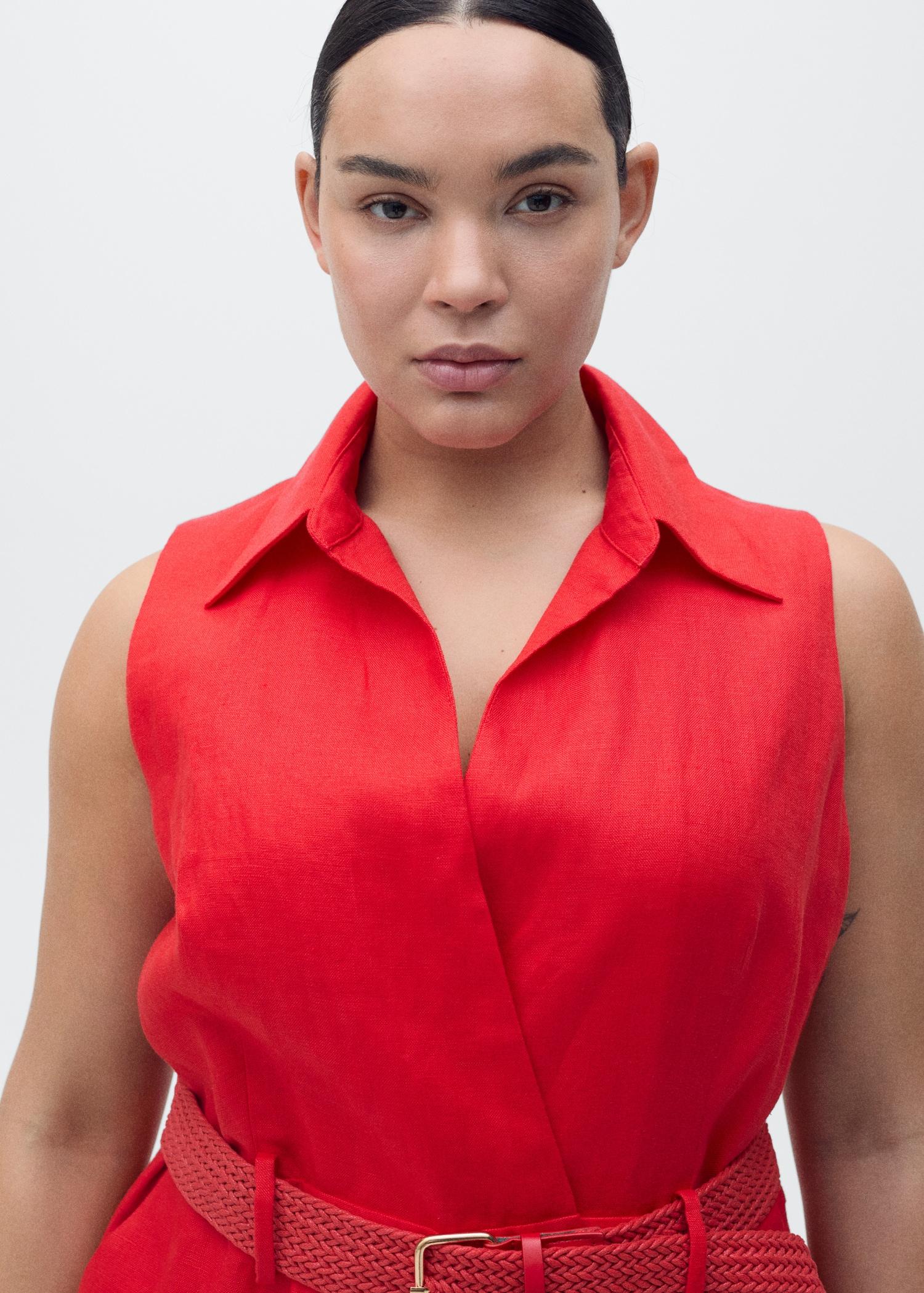 Linen shirt jumpsuit with belt - Women | MANGO USA Product Image