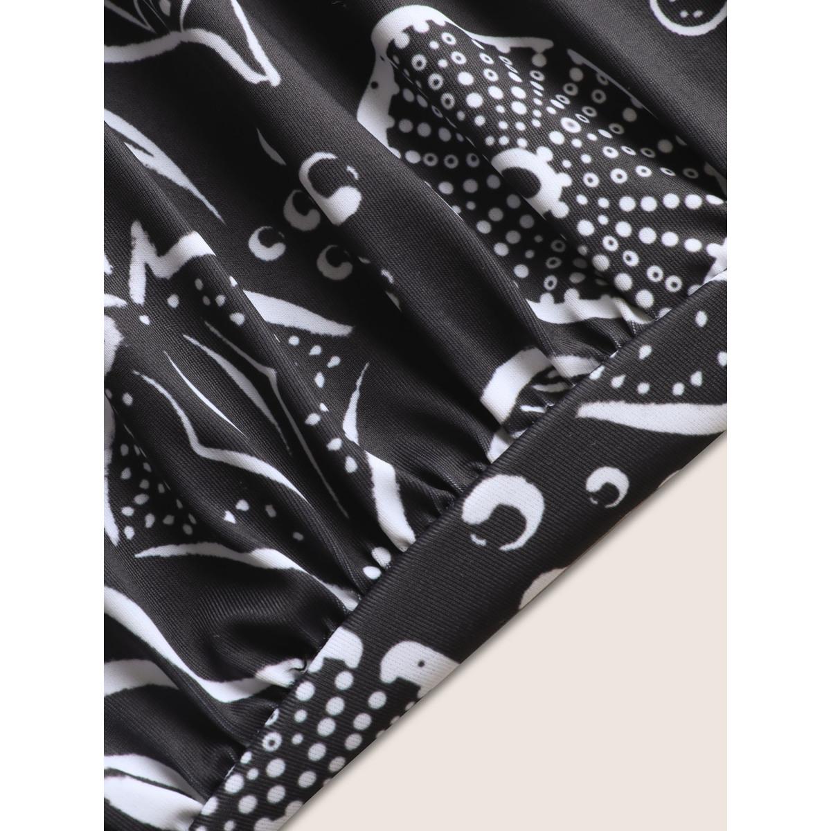 Plus Size V Neck Marine Elements Gathered One Piece Swimsuit Women's Swimwear Black Beach Gathered Curve Bathing Suits High stretch One Pieces BloomChic 22-24/3X Product Image