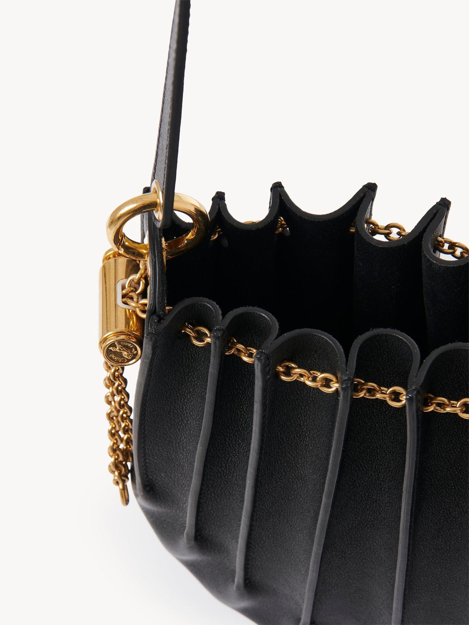 CHLOÉ Sea Treasures Embellished Pleated Leather Shoulder Bag In Black Product Image