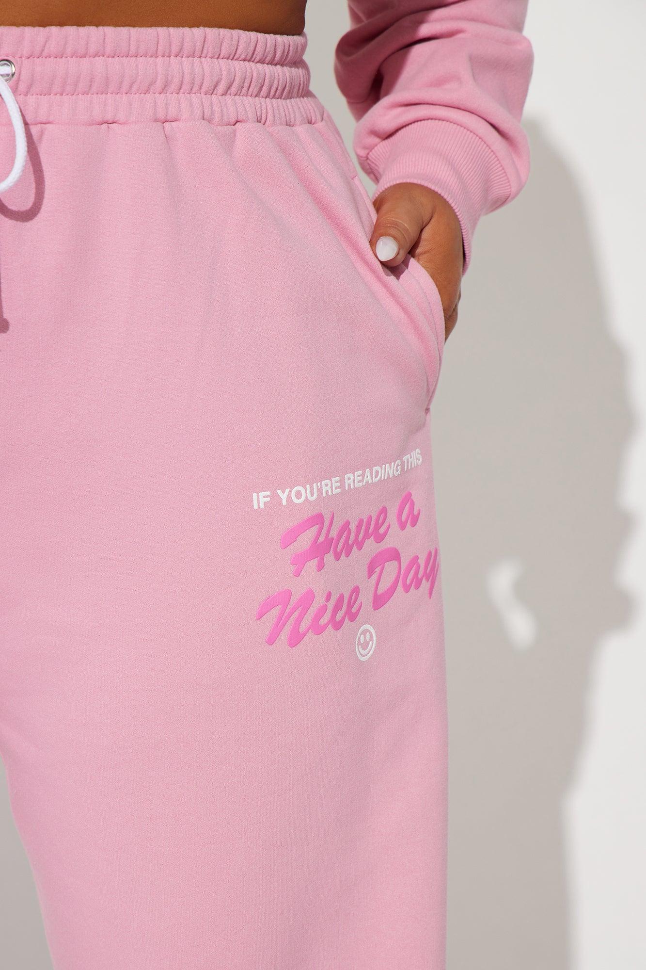 Have A Nice Day Wide Leg Sweatpants - Pink Product Image