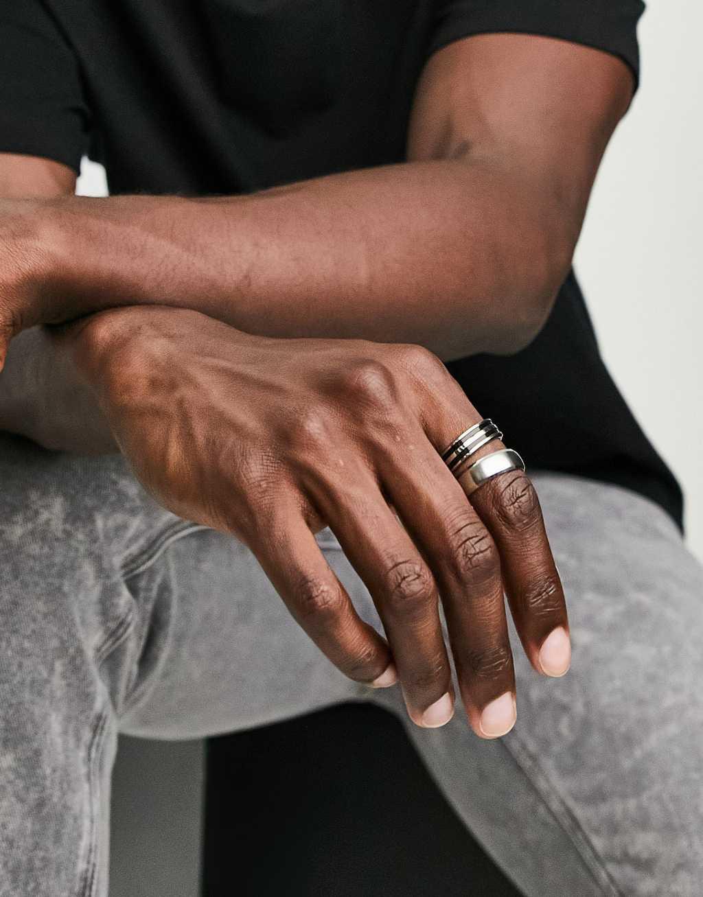 ASOS DESIGN 3 pack waterproof stainless steel band ring set tone Product Image