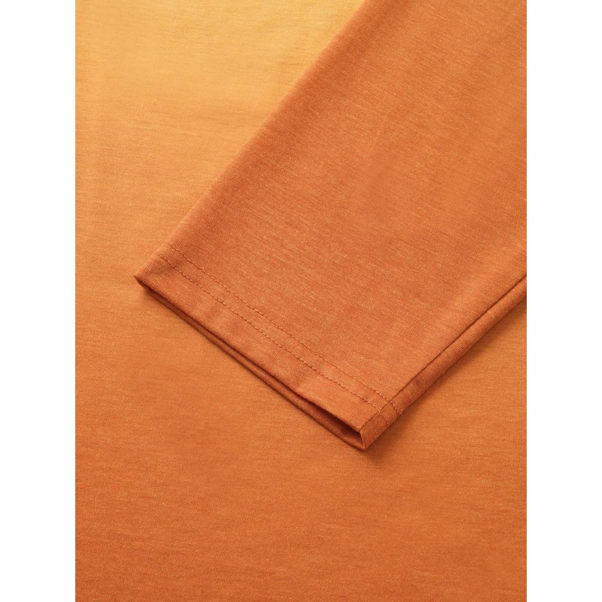 Plus Size Ombre Contrast Button Up T-shirt Yellow Women Resort Contrast Ombre V-neck Vacation T-shirts BloomChic 22-24/3X Product Image