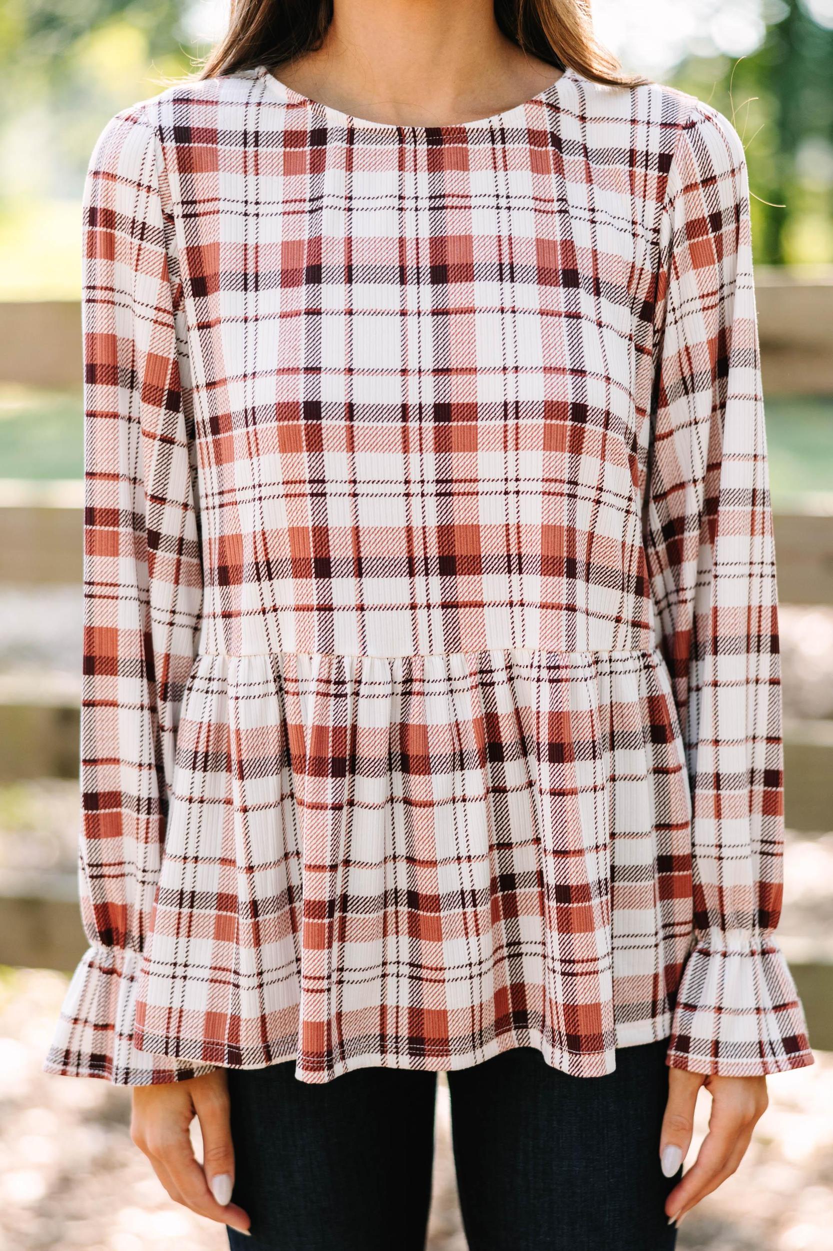 Need You Always Rust Orange Plaid Top Female Product Image