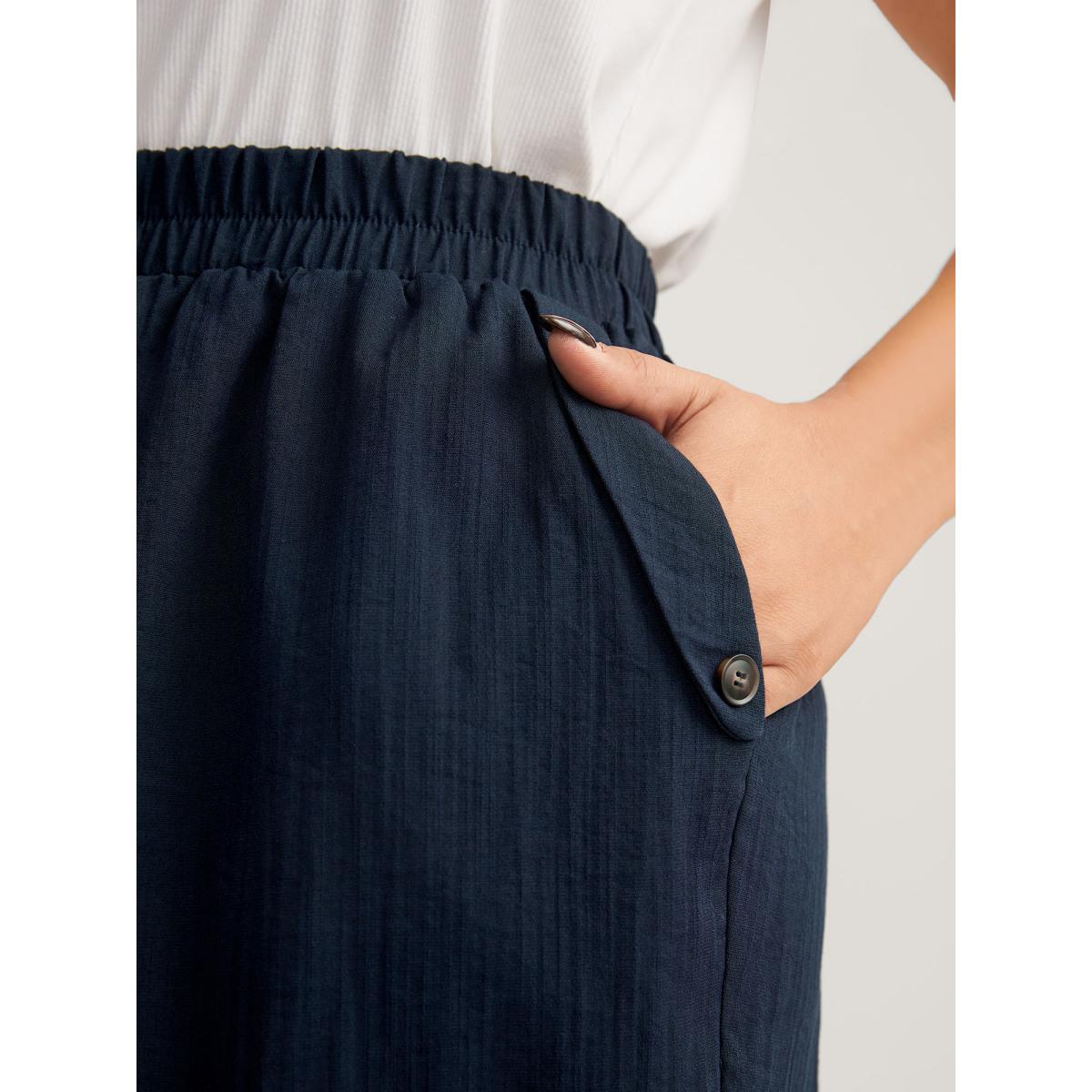 Plus Size Button Hem Straight-Leg Crop Pants Women Midnight Leisure Straight Leg Mid Rise Casual Pants BloomChic 22-24/3X Product Image