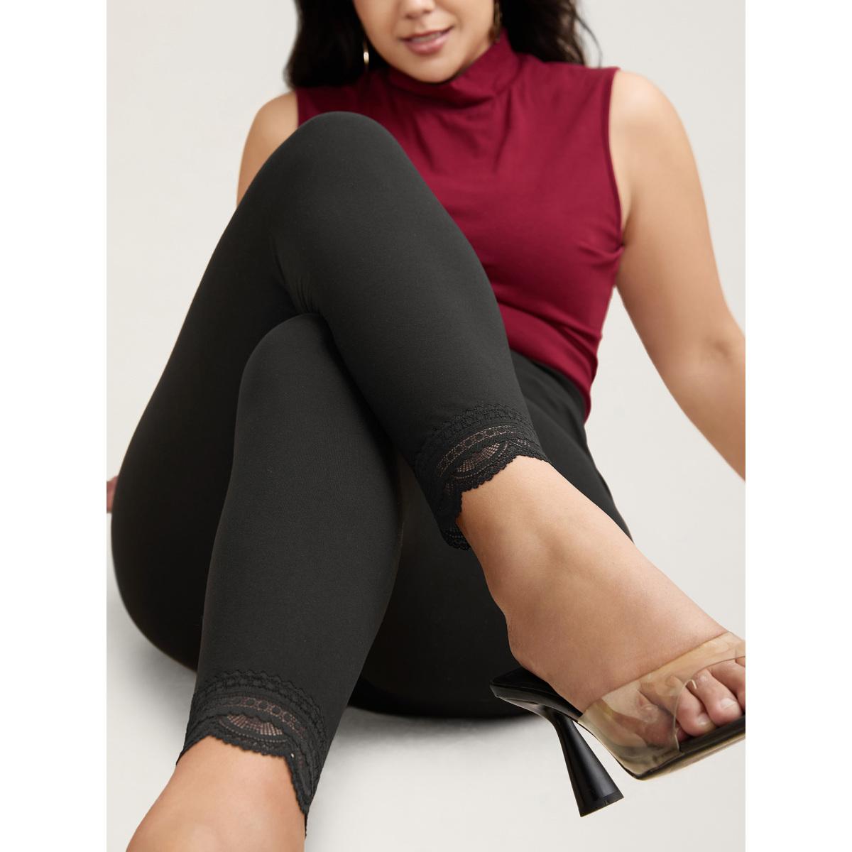 Plus Size Overlap Waist Spliced Tight Pants Women Black Elegant High stretch Skinny Mid Rise Everyday Leggings BloomChic 18-20/2X Product Image