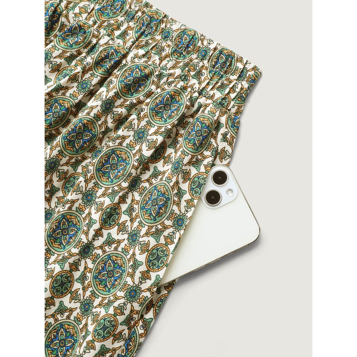 Plus Size Breezy Boho Print Stretchy Maxi Skirt Women Emerald Loose No stretch Side seam pocket Vacation Skirts BloomChic 14-16/1X Product Image