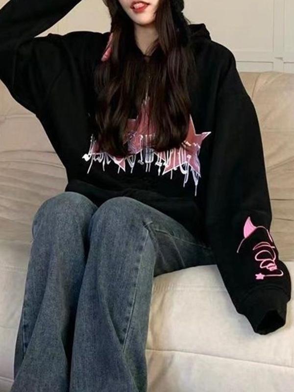 American Style Star Embroidery Fleece Oversized Hoodie Product Image