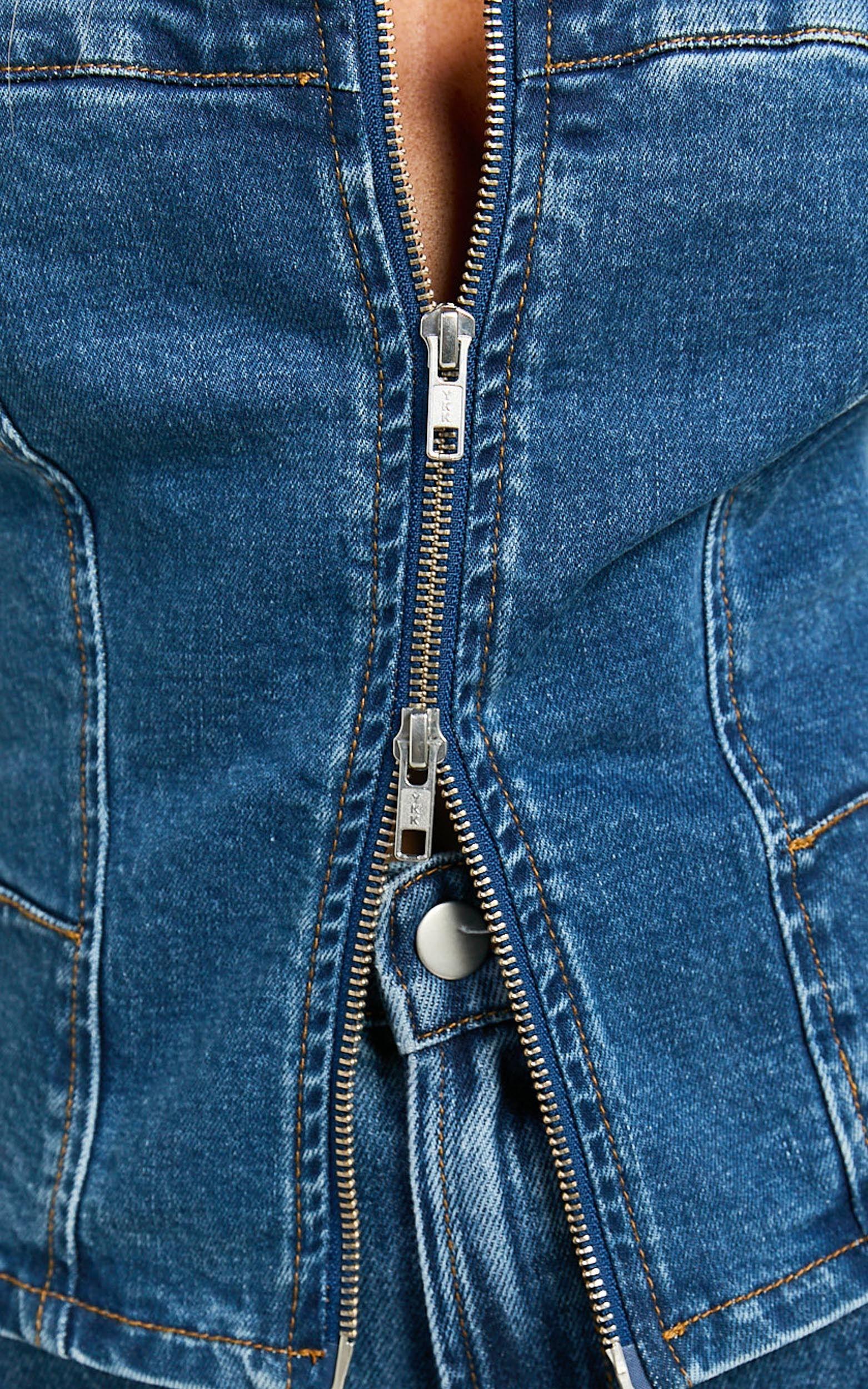 Bellerose Top - Front Zip Denim Fitted Top in Dark Blue Wash Product Image