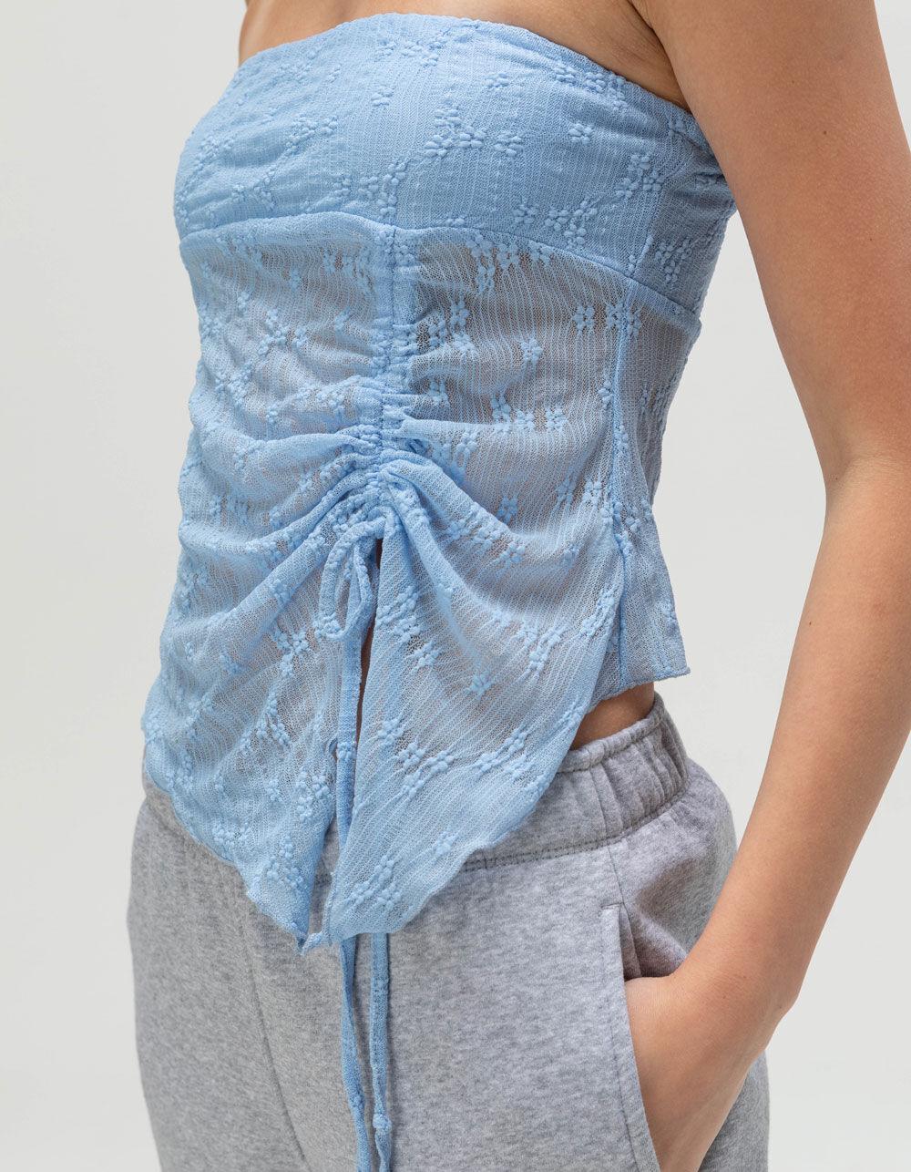 FULL TILT Textured Cinch Womens Tube Top - LIGHT BLUE Product Image