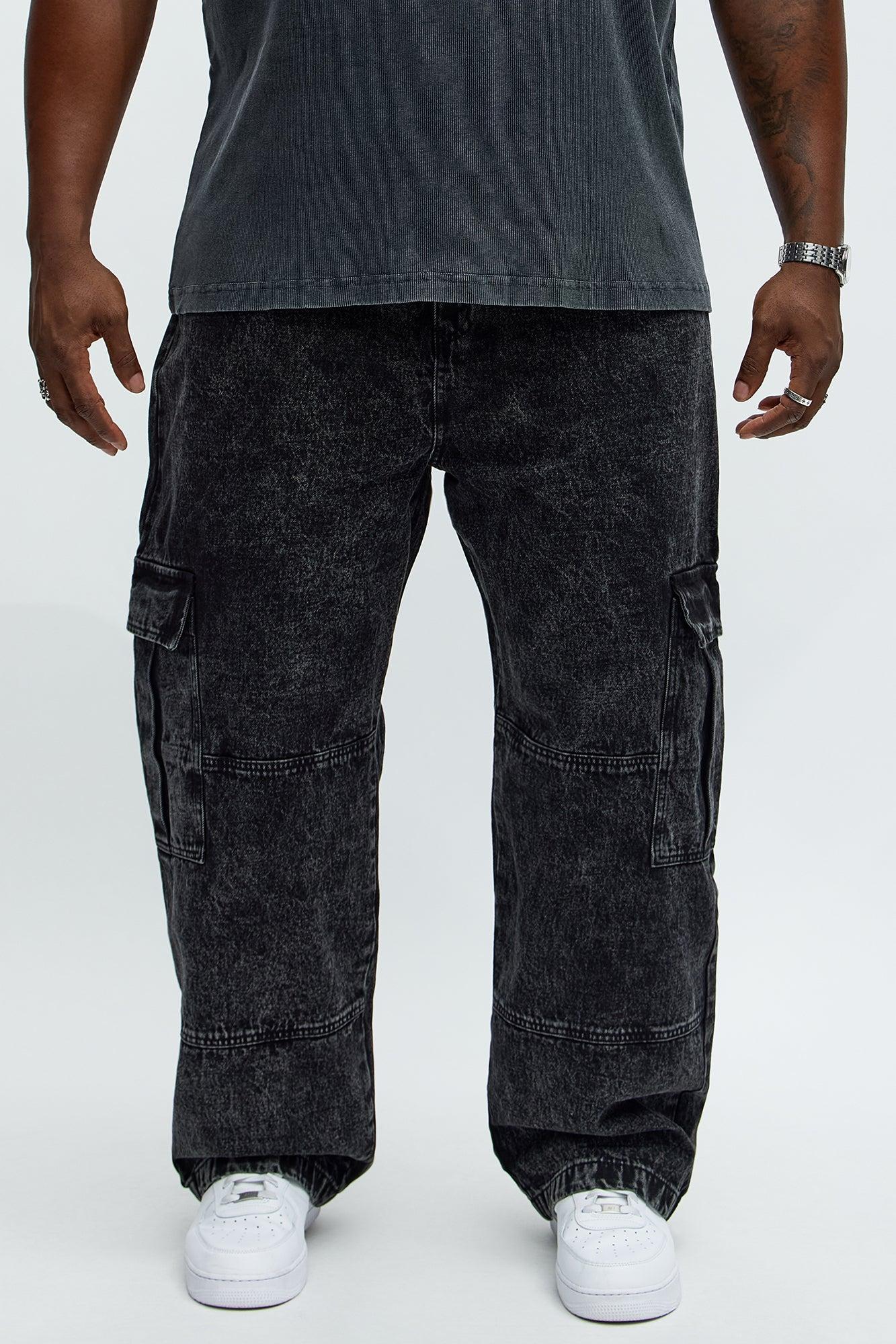 Baggy Minor Panel Cargo Jeans - Black Wash Male Product Image