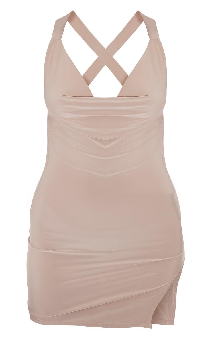 Sand Slinky Cowl Cross Back Bodycon Dress Product Image