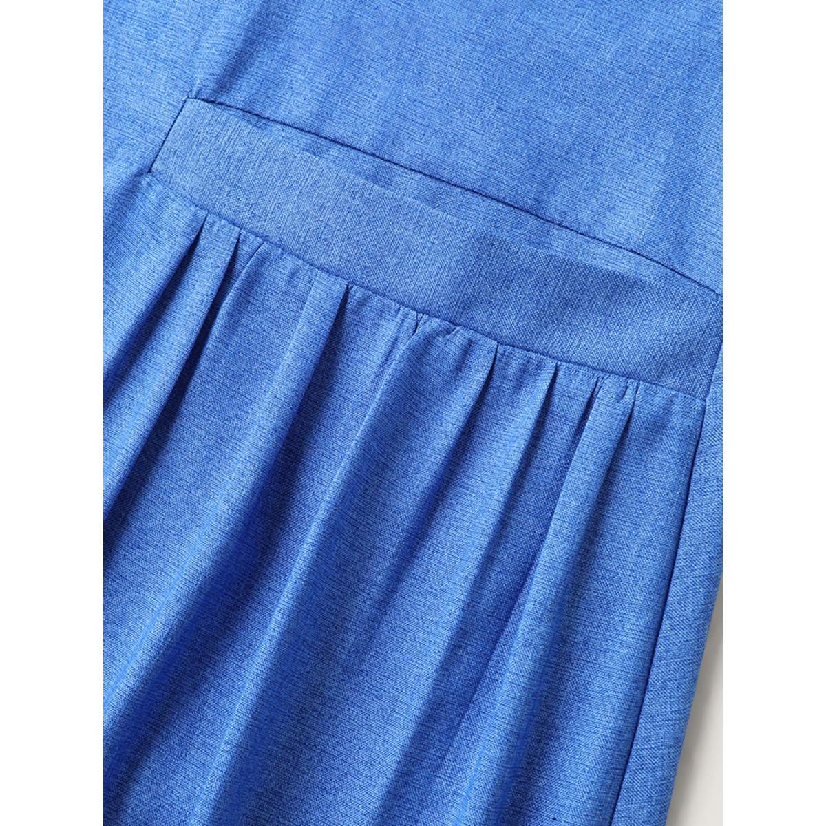 Plus Size Overall Straps Pleated Pockets Midi Dress Cerulean Women Square Neck Sleeveless Curvy BloomChic 28/5X Product Image