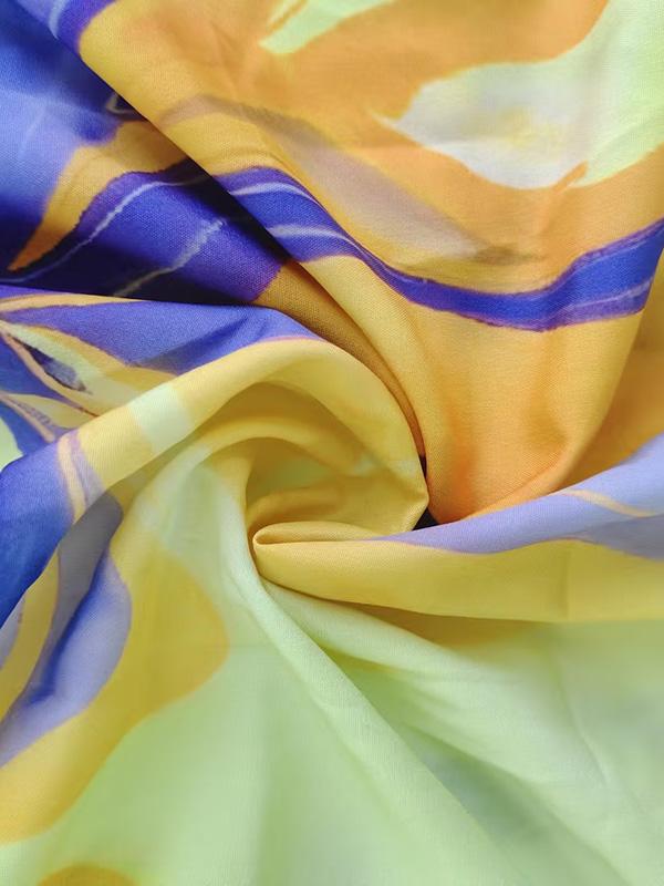 Loose Asymmetric Printed Lapel Blouse + A-Line Drawstring Elasticity Skirt Two Pieces Set Product Image