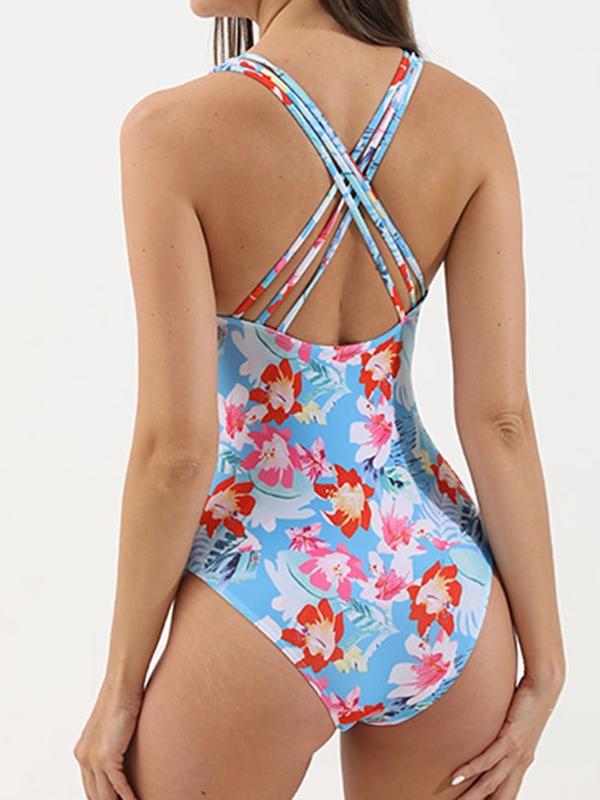 V Neck Irregular Print Backless One-Piece Product Image