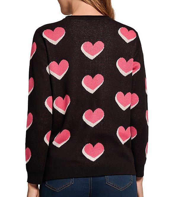 Jones New York Scatter Heart Crew Neck Long Sleeve Knit Top Product Image