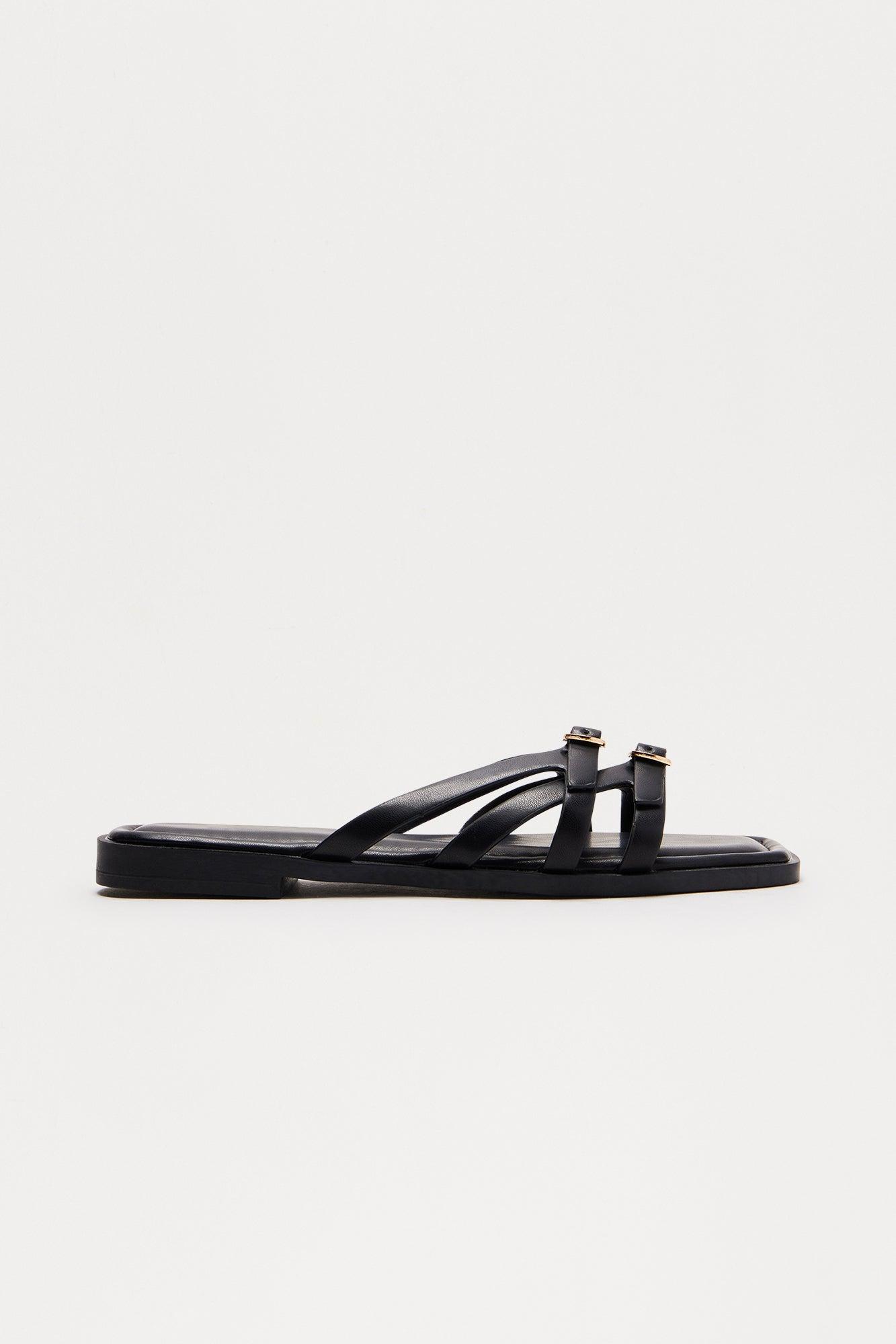 Tammy Faux Leather Slip On Sandals - Black Product Image
