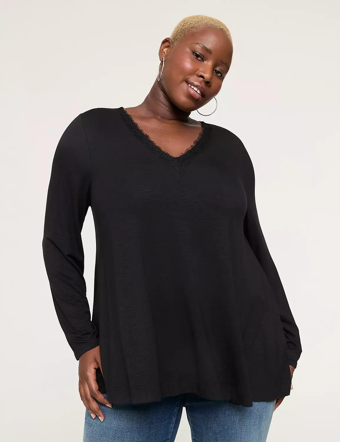 Swing V-Neck Lace-Trim Top Product Image