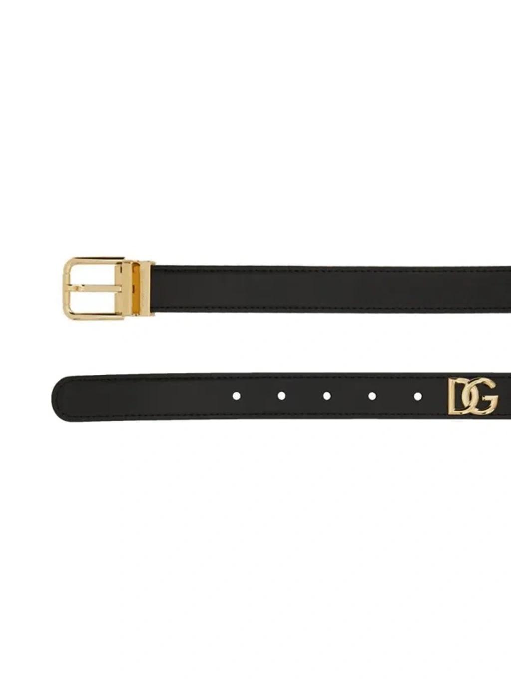 DOLCE & GABBANA Calf Leather Belt With Logo Plaque In Black Product Image