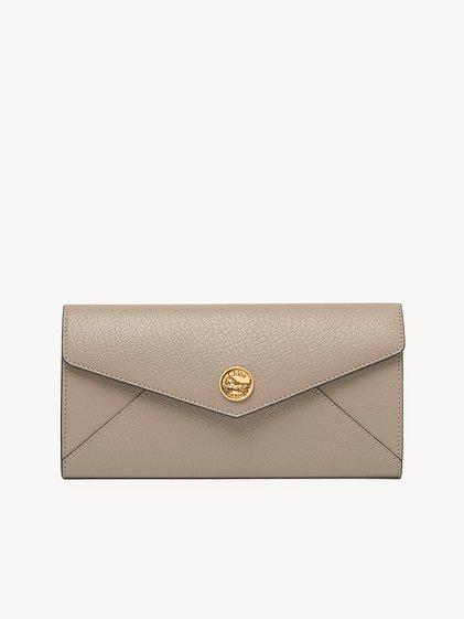 Envelope long wallet with flap in grained leather Product Image