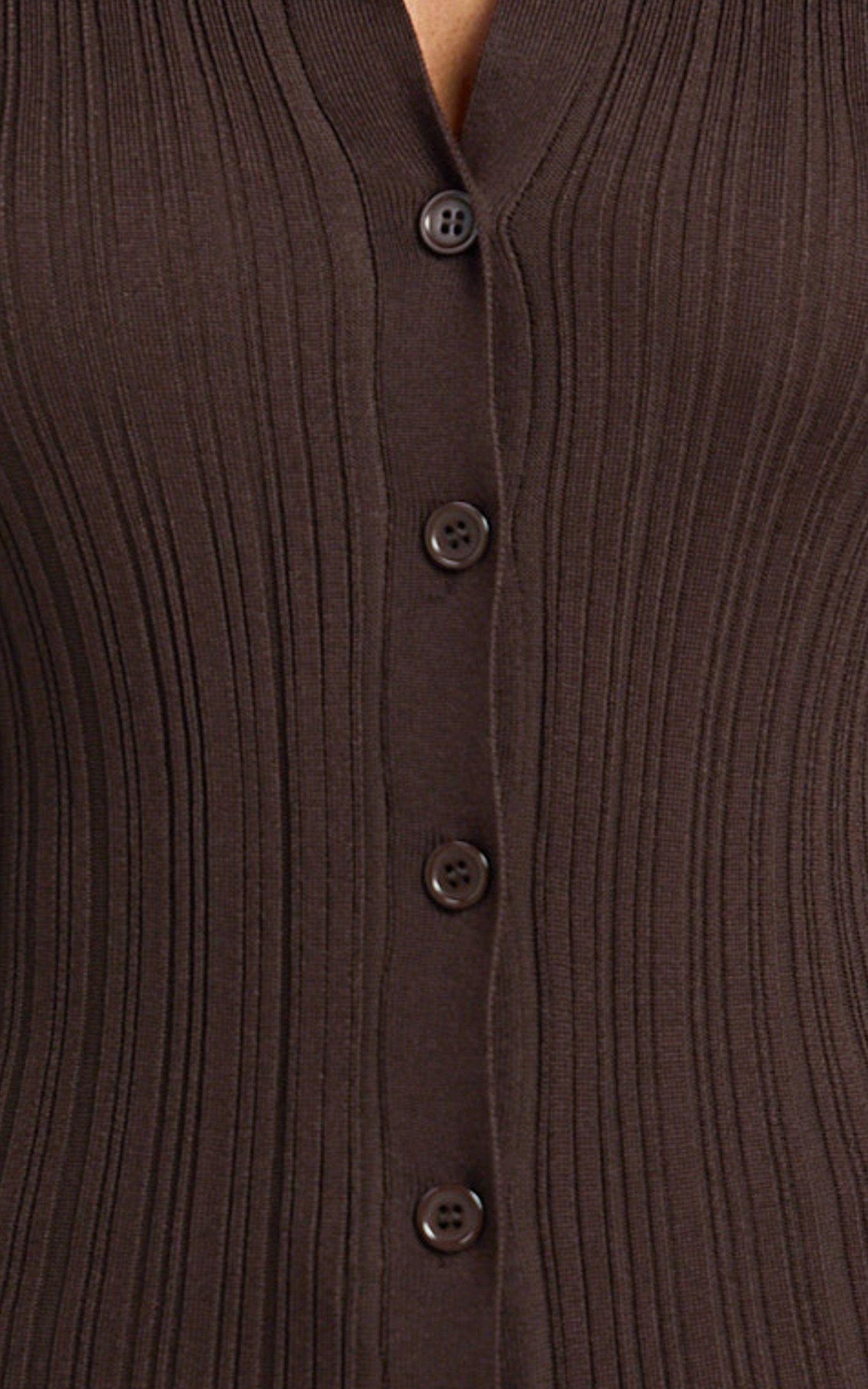 Kelsey Top - Button Through Long Sleeve Knitted Top in Chocolate Product Image