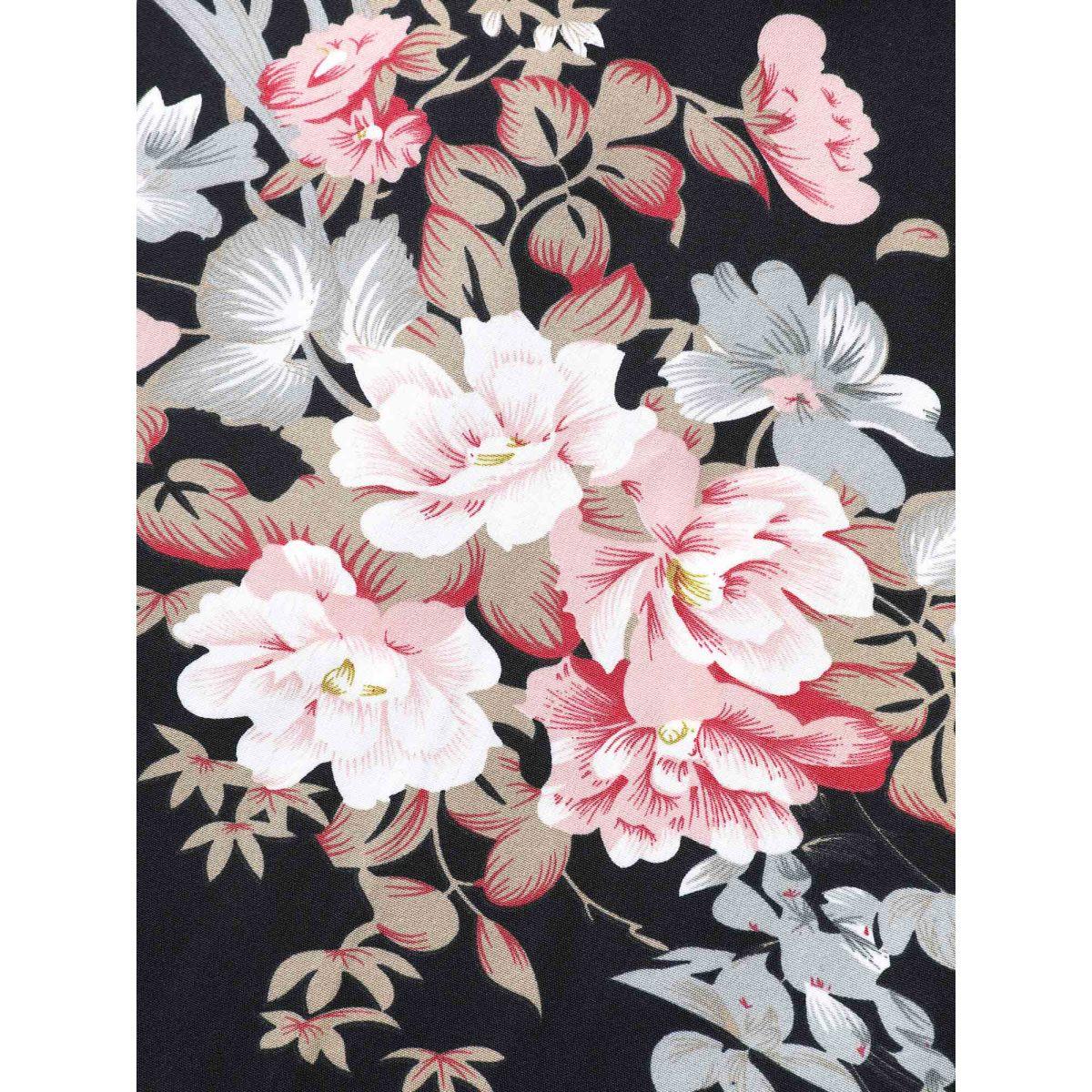 Plus Size Floral Print Overlap Hem Ruffled Midi Dress Black Women Romantic One-shoulder neck Short sleeve Curvy BloomChic 26/4X Product Image