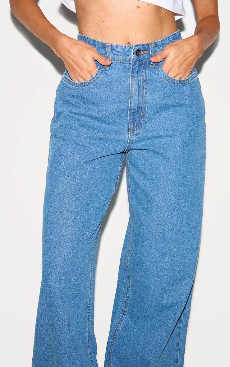 Mid Blue Wash High Waist Turn Up Leg Jeans Product Image