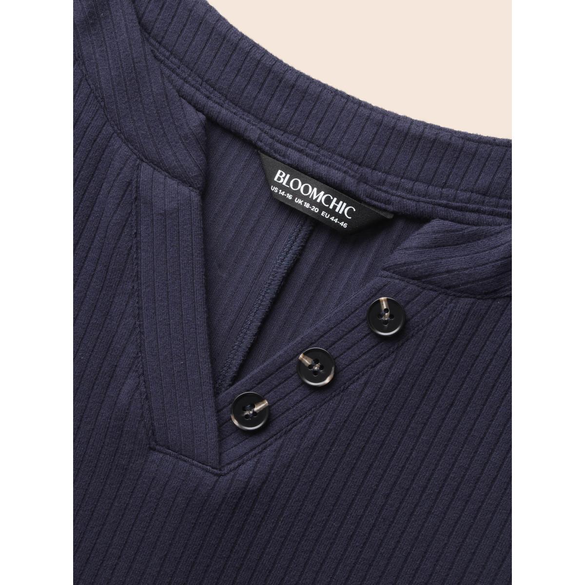 Plus Size Supersoft Essentials Notched Neck Midi Dress Midnight Women Basics Texture Flat collar with V-notch Short sleeve Curvy BloomChic 12/L Product Image