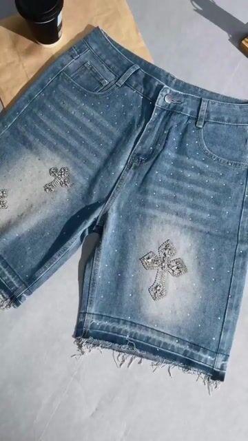 Hiphop Cross Hot Diamond Jorts Denim Shorts Product Image